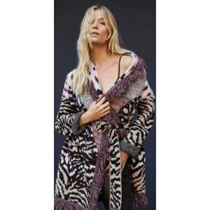 Women's XS Anthropologie Paloma Fringed Belted Cardigan Boho Festival Cozy